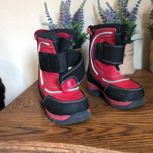 red and black snow boots